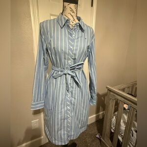 Tommy Hilfiger Light Blue Striped Long Sleeve Dress